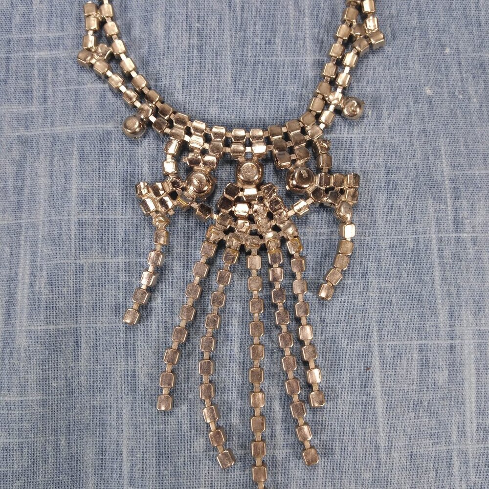 1950s Vintage Statement Necklace with Drop Strands of Clear Rhinestone - Picture 6 of 8